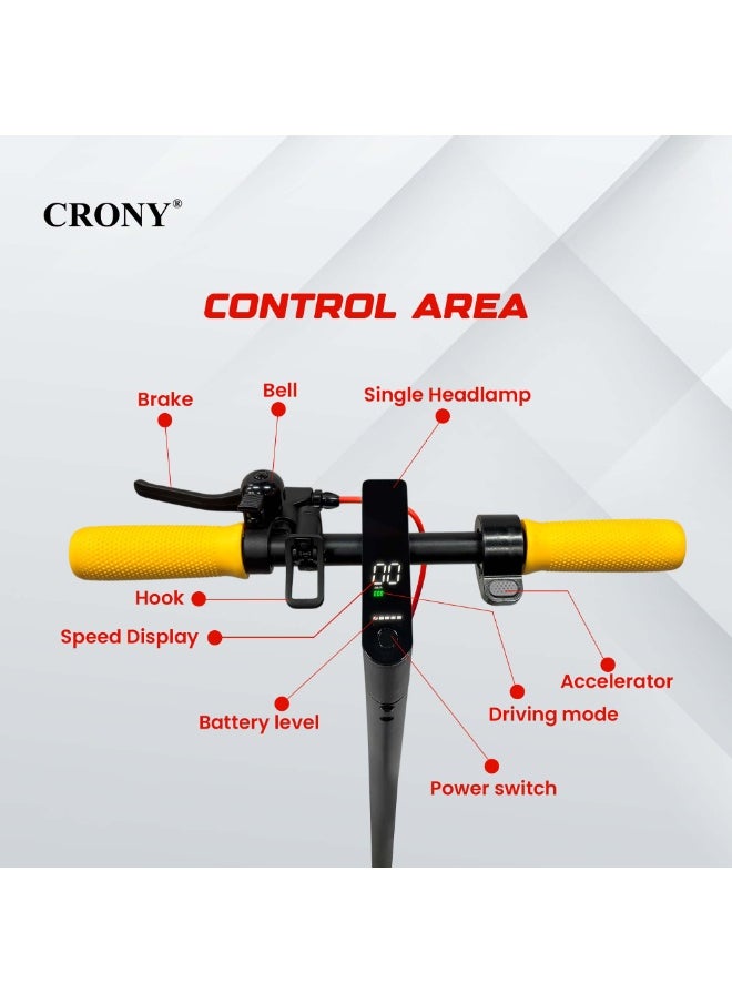 Crony W563 high speed 250W Motor E-Scooter 25-45KM/H Speed, 36V/7.8AH Battery, 10-25KM Range, Front Suspension, Rear Disc Brakes, Aluminum Alloy Frame, 100KG Max Load, LED Headlamp, App Connectivity, Foldable & Portable Electric Scooter for Adults & Kids, Electric Scooter for Commuting & Leisure, Long-Range Motorized Scooter with Easy Folding, Lightweight High-Performance Commuter Skateboard，yellow  - Image 3