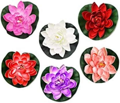 ENDECOR ENDECOR Artificial Floating Water Lily Lotus Wild Flower Pond Decor Pack of 6 Multicolor 5 inch 10 cm  - Image 1