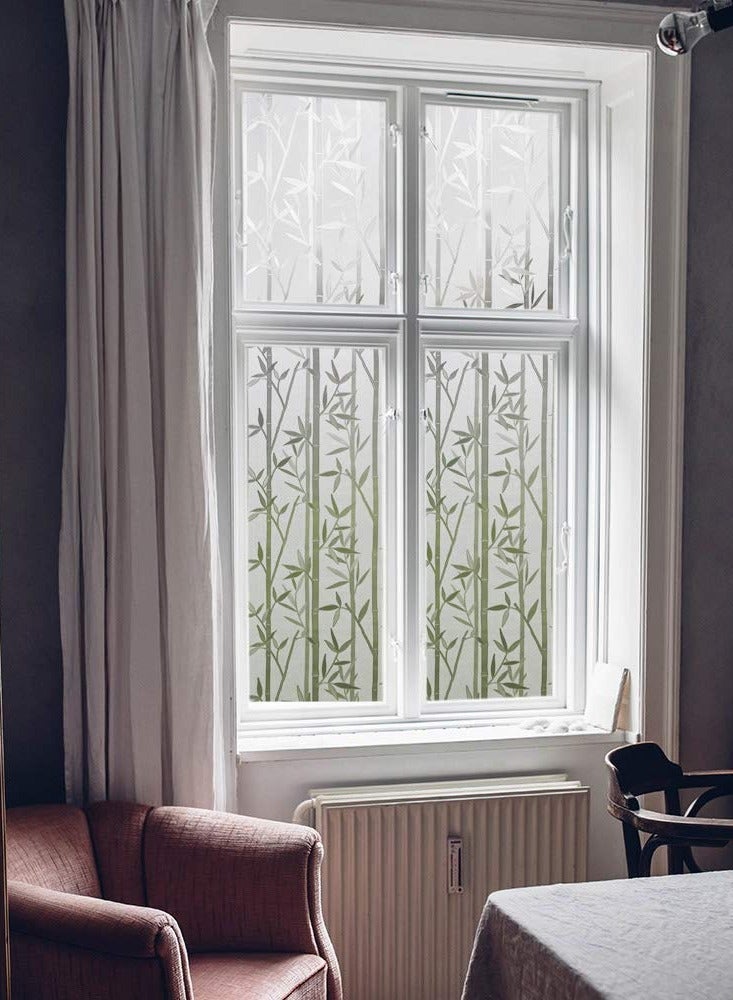 Window Frosting Film, Privacy Frosted Self- Adhesive Opaque Static Glass Window Film Clings Removable Anti-UV Bamboo Cling Pattern Film for Home Office Store Decoration (45 x 200cm) - Image 4
