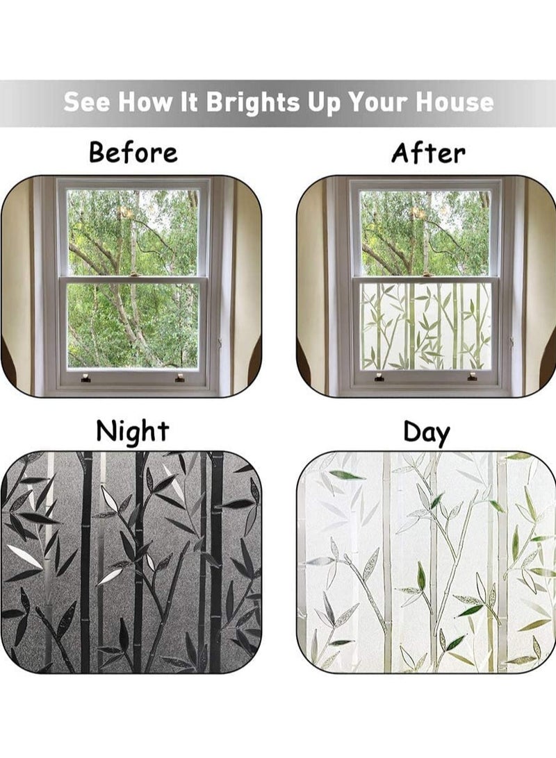 Window Frosting Film, Privacy Frosted Self- Adhesive Opaque Static Glass Window Film Clings Removable Anti-UV Bamboo Cling Pattern Film for Home Office Store Decoration (45 x 200cm) - Image 5