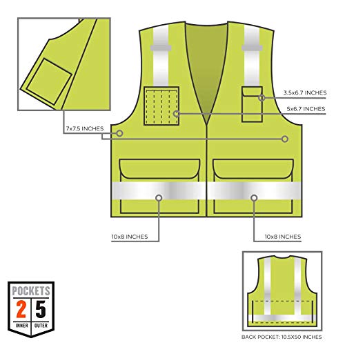 Ergodyne - 21425 GloWear 8250Z ANSI Lime Surveyors Reflective Safety Vest with Back Pocket, Large/X-Large - Image 5