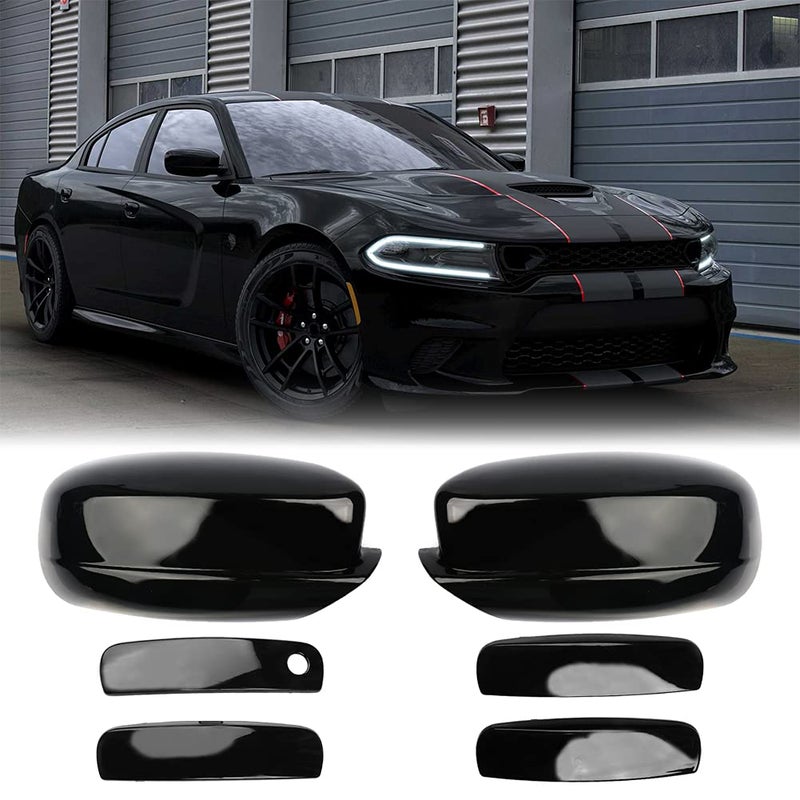 SPORTULI Black Vehicle Side View Mirror Covers Caps Door Handle Covers Replace for 20112022 2023 2024 Dodge Charger