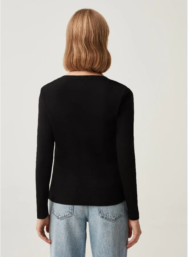 Ovs Ovs Womens T-Shirt With V Neckline And Gathering