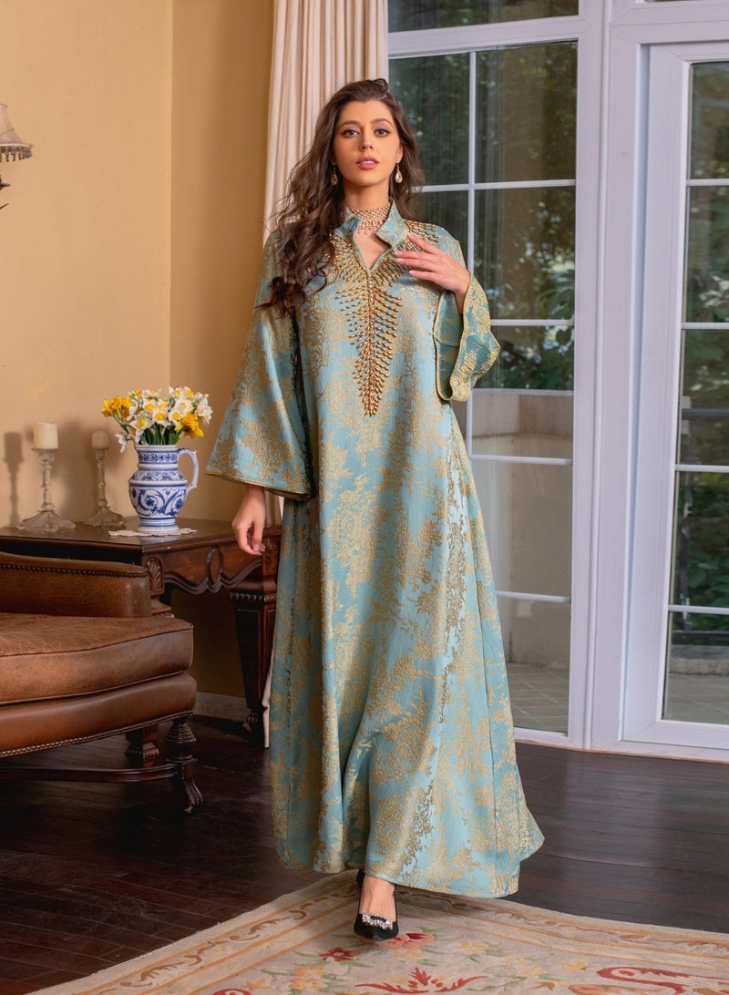 Muslim Ramadan Eid Embroidery Beading Casual Abaya For Women Jalabiyat Gulf Bindalli Long Sleeve Evening Gown  - Image 2