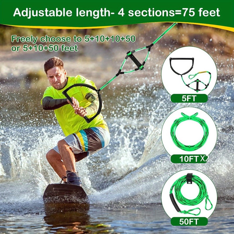 Thermal Tow Rope For Water Sports Thick Handle Suitable For Waterskiing And Wakeboarding Green 75FT 4-S - Image 3