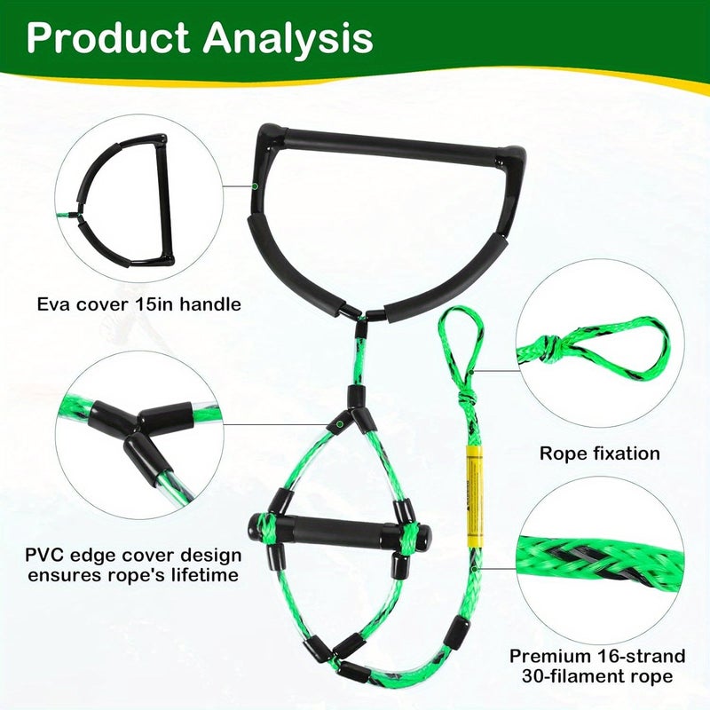 Thermal Tow Rope For Water Sports Thick Handle Suitable For Waterskiing And Wakeboarding Green 75FT 4-S - Image 1