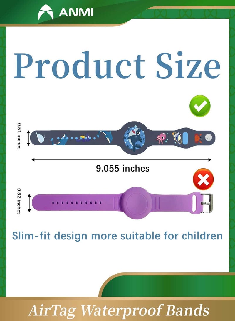 Anmi 2 Pack  AirTag Waterproof Bands, Compatible with Apple Air Tag Cartoon Pattern GPS Protective Cover, Gray Car/Blue Shark - Image 2