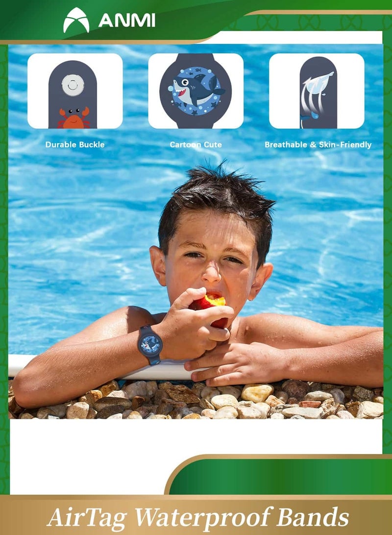 Anmi 2 Pack  AirTag Waterproof Bands, Compatible with Apple Air Tag Cartoon Pattern GPS Protective Cover, Gray Car/Blue Shark - Image 5