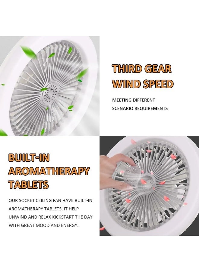 2-in-1 Socket Ceiling Fan with LED Light and Remote Control - E27 Base, 3-Color Dimming, 3-Speed Fan, and Aromatherapy Diffuser - Image 2