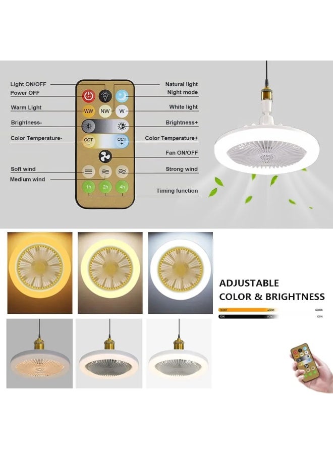 2-in-1 Socket Ceiling Fan with LED Light and Remote Control - E27 Base, 3-Color Dimming, 3-Speed Fan, and Aromatherapy Diffuser - Image 3