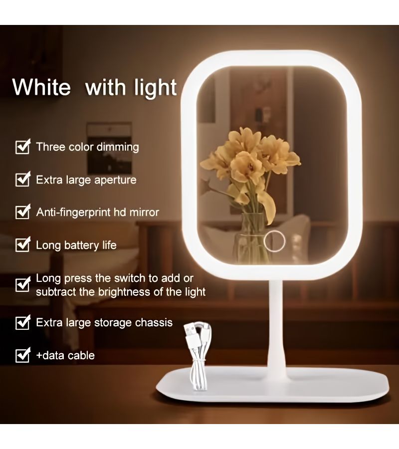 Pink LED Rechargeable Makeup Mirror With Front Light 3 Modes Foldable Portable for Student Dormitory - Image 5