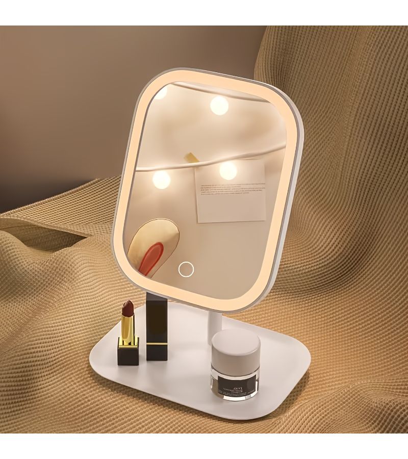 Pink LED Rechargeable Makeup Mirror With Front Light 3 Modes Foldable Portable for Student Dormitory - Image 2