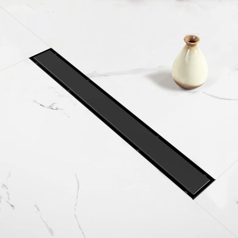 Elefloom Linear Shower Drain 60 inch Black Drain with Tile Insert 2in1 Panel Brushed 304 Stainless Steel Shower Floor Drain Linear Drain with Hair Strainer and Adjustable Feet