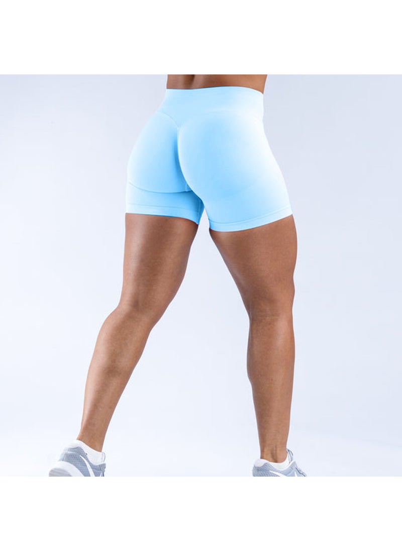 Generic Cross-border European and American Breathable Running Shorts Seamless High Elastic Training Hip Lifting Triple Pants Fitness Yoga Shorts Airy blue (new color) shorts 