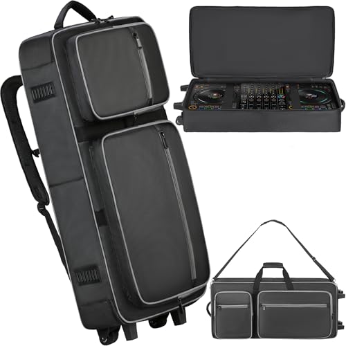 Aleemin DJ Controller Case with Wheels Compatible with DDJ FLX10 / DDJ-GRV6 / 1000 / 1000SRT / REV7 / REV5 / SC LIVE 4, Rolling DJ Bag Padded Backpack Soft with Multi-pocket for DJ Controller and Accessories - Image 1