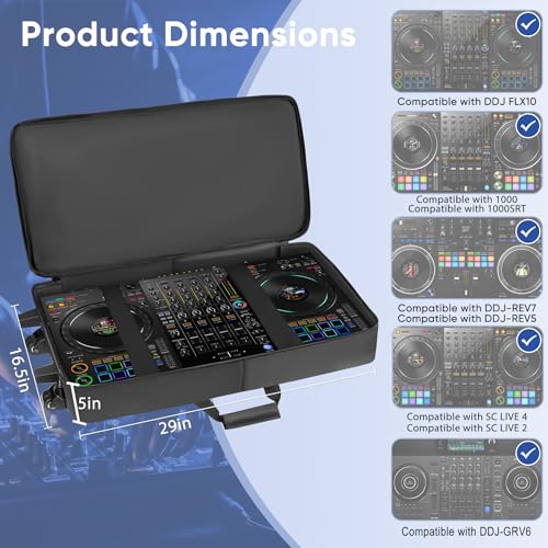 Aleemin DJ Controller Case with Wheels Compatible with DDJ FLX10 / DDJ-GRV6 / 1000 / 1000SRT / REV7 / REV5 / SC LIVE 4, Rolling DJ Bag Padded Backpack Soft with Multi-pocket for DJ Controller and Accessories - Image 2