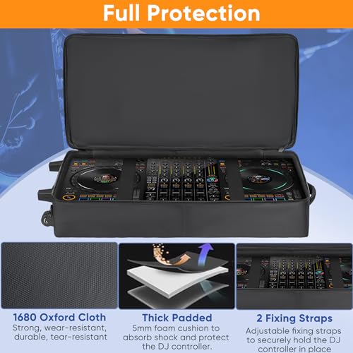Aleemin DJ Controller Case with Wheels Compatible with DDJ FLX10 / DDJ-GRV6 / 1000 / 1000SRT / REV7 / REV5 / SC LIVE 4, Rolling DJ Bag Padded Backpack Soft with Multi-pocket for DJ Controller and Accessories - Image 3