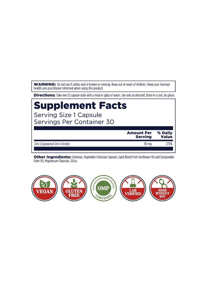 KAL Liposomal Zinc 30mg, Cellular Function and Immune Support Supplement, Enhanced Absorption Zinc Supplements, Vegan, Gluten Free, Soy Free, 30 Servings, 30 VegCaps - Image 2