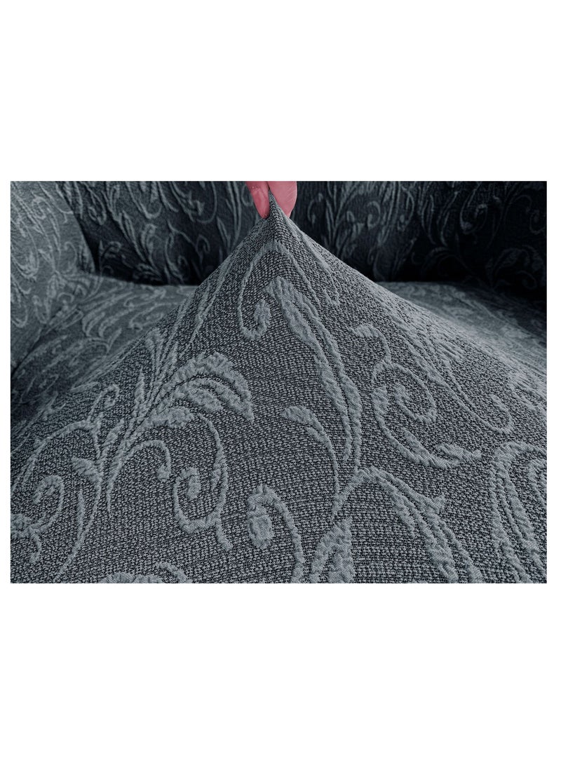 Fabienne Jacquard Fabric Stretchable Three Seater Sofa Cover Grey - Image 3