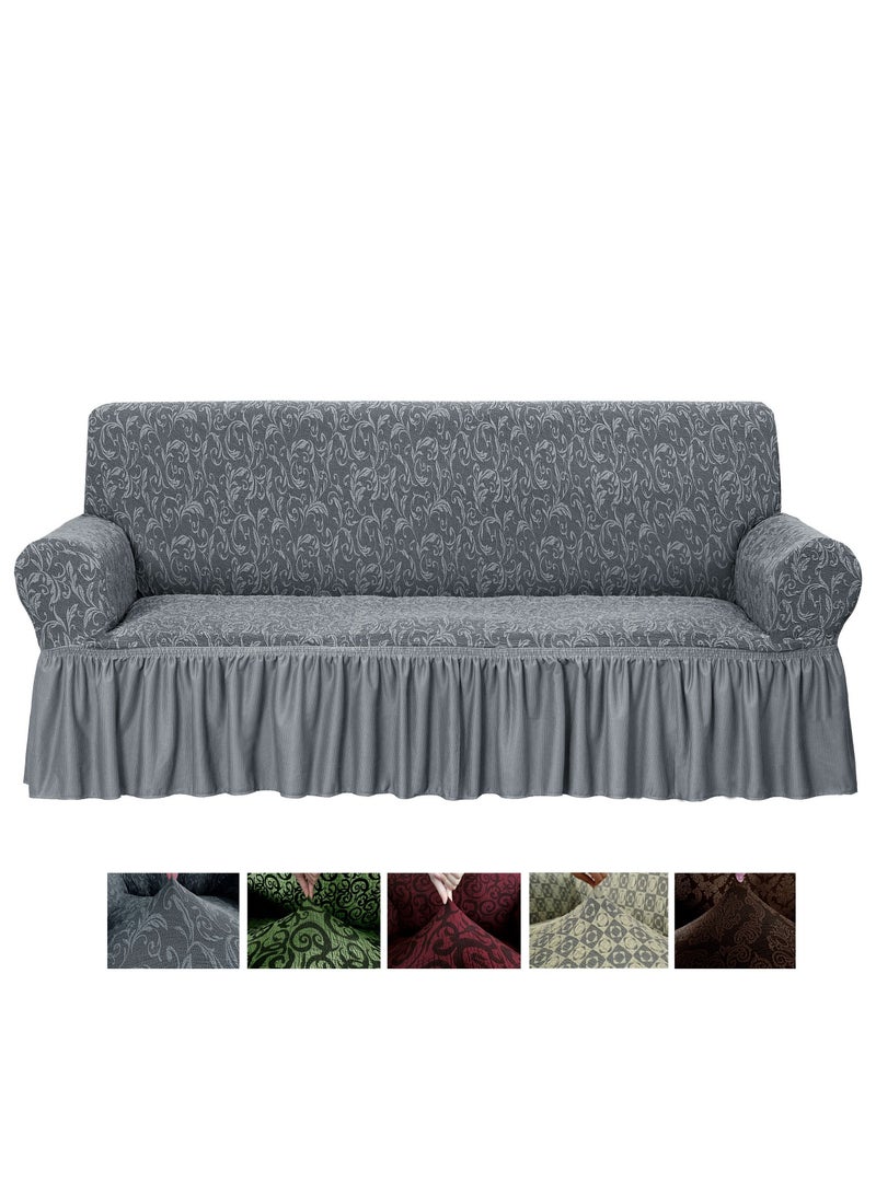 Fabienne Jacquard Fabric Stretchable Three Seater Sofa Cover Grey - Image 1
