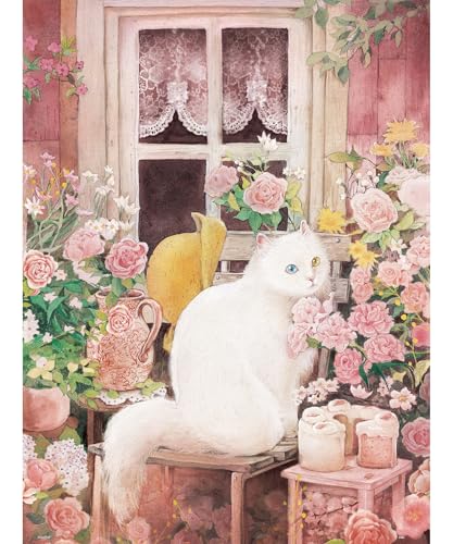 PieceRelax PieceClicks Plastic Jigsaw Puzzle for Adults 1000 Pieces Jina A cat in The Rose Garden 252 X 189 Inches Most Satisfying Table Games No Glue Needed U1051 - Image 1