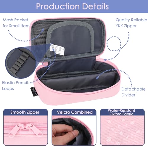 FlowFly Large Capacity Pencil Case for Kids, Boys & Girls – Zippered Multi-Functional Pen Pouch, Soft & Portable Pencil Bag for School, Teens, Students, Pink - Image 4