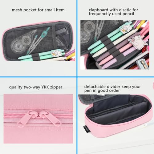 FlowFly Large Capacity Pencil Case for Kids, Boys & Girls – Zippered Multi-Functional Pen Pouch, Soft & Portable Pencil Bag for School, Teens, Students, Pink - Image 5