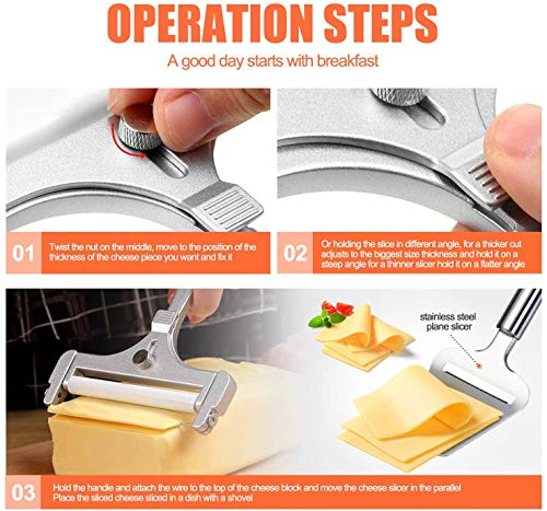 Linwnil Cheese Slicer Set Stainless Steel Wire Cheese Slicer Thickness Adjustable Cheese Cutter for Cutting Soft, Semi-Hard, Hard Cheeses (cheese 3+1, PCS, 4) - Image 4