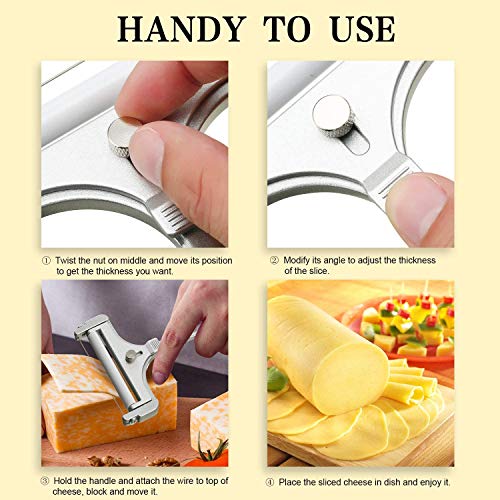 Linwnil Cheese Slicer Set Stainless Steel Wire Cheese Slicer Thickness Adjustable Cheese Cutter for Cutting Soft, Semi-Hard, Hard Cheeses (cheese 3+1, PCS, 4) - Image 2