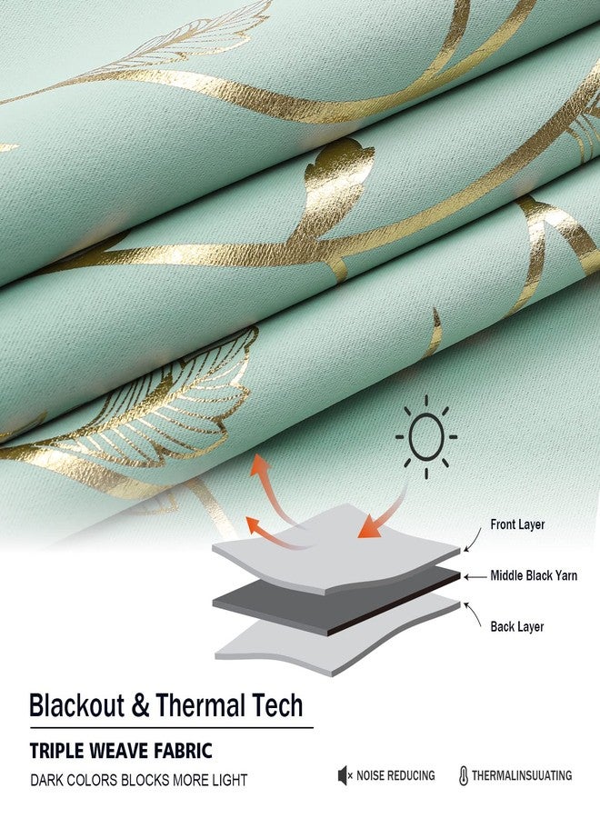 BUHUA Blackout Curtains 84 Inches Long, Gold Foil Print Pattern Room Darkening Curtain, Living Room Curtains & Drapes, Thermal Insulated Window Panel Set, 52 x 84 Inch, Aqua - Image 3