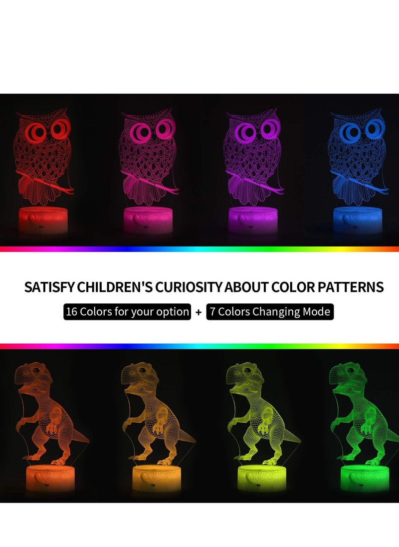 althiqahkey - 4 Patterns 3D Illusion Lamp Star Wars+ Dinosaur Unicorn Owl LED Multicolor Night Light for Kids Room Decor  7/16 Color Change Decor Boys Lamp Gifts Cool Gift for Kids - Image 1