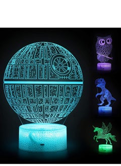 4 Patterns 3D Illusion Lamp Star Wars+ Dinosaur Unicorn Owl LED Multicolor Night Light for Kids Room Decor  7/16 Color Change Decor Boys Lamp Gifts Cool Gift for Kids