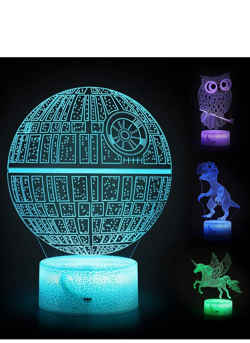 althiqahkey - 4 Patterns 3D Illusion Lamp Star Wars+ Dinosaur Unicorn Owl LED Multicolor Night Light for Kids Room Decor  7/16 Color Change Decor Boys Lamp Gifts Cool Gift for Kids - Image 1