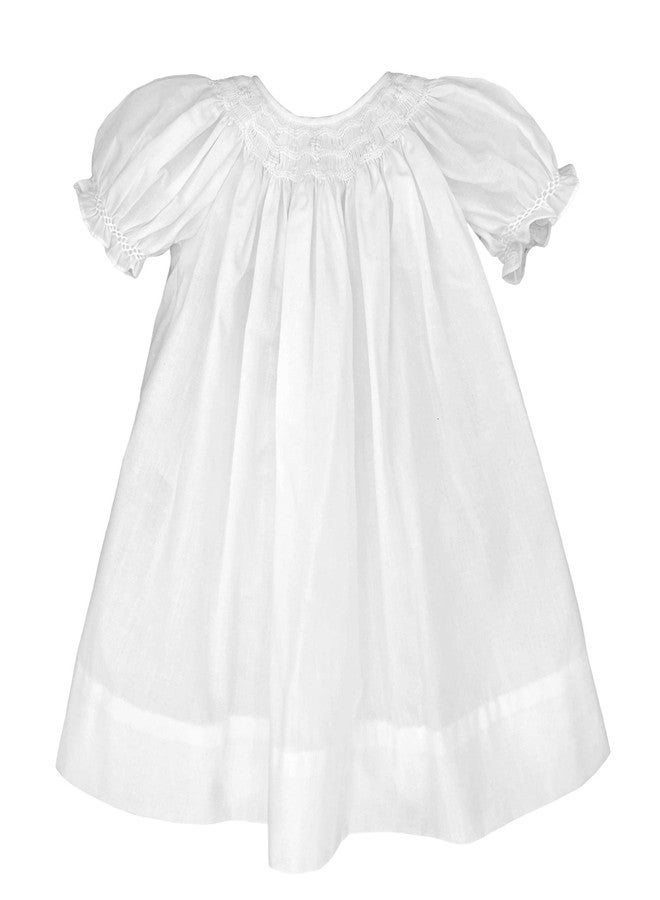 Petit Ami Baby Girls' Daygown with Wave Smocking, Preemie, White - Image 1