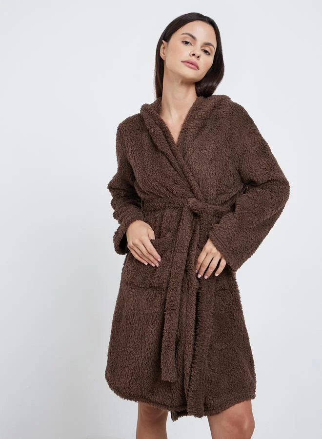 Styli Styli Bear Ears Hooded Fleece Pocket Robe