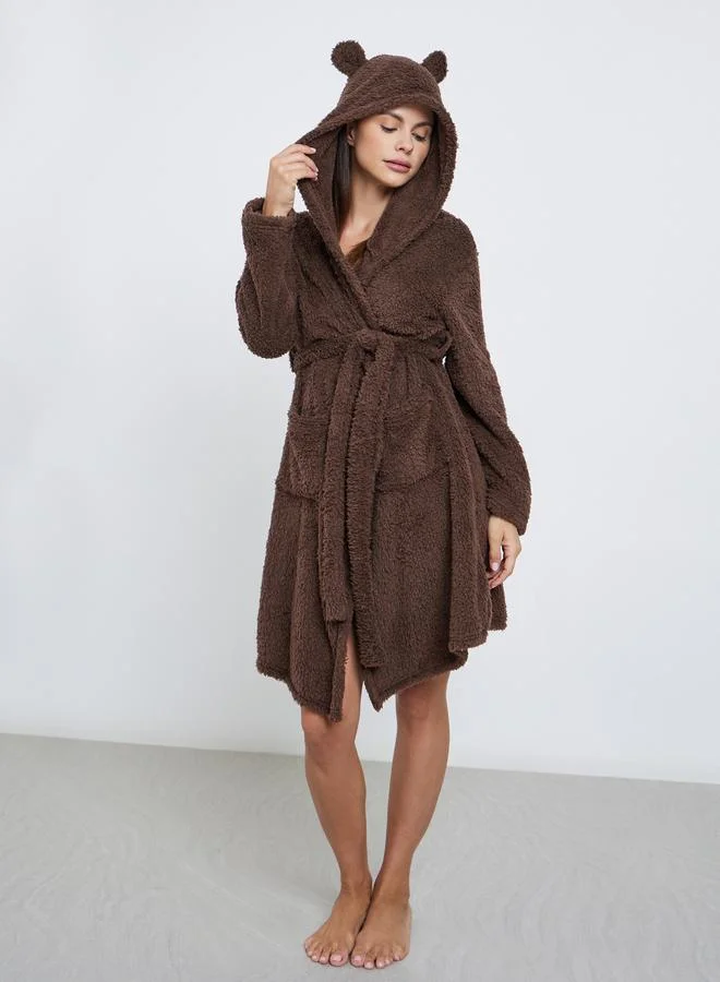 Styli Styli Bear Ears Hooded Fleece Pocket Robe