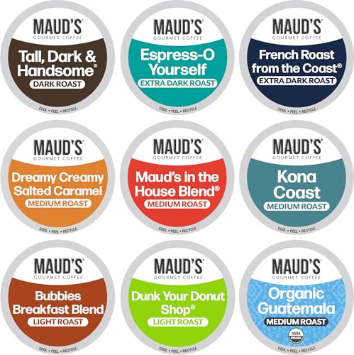 MAUD'S Mauds Original Coffee Pods Variety Pack 80 ct 9 Assorted Roasts Dark  Medium Roast Coffee in Single Serve Pods  100 Arabica Coffee Compatible with Keurig K Cups Maker - Image 1