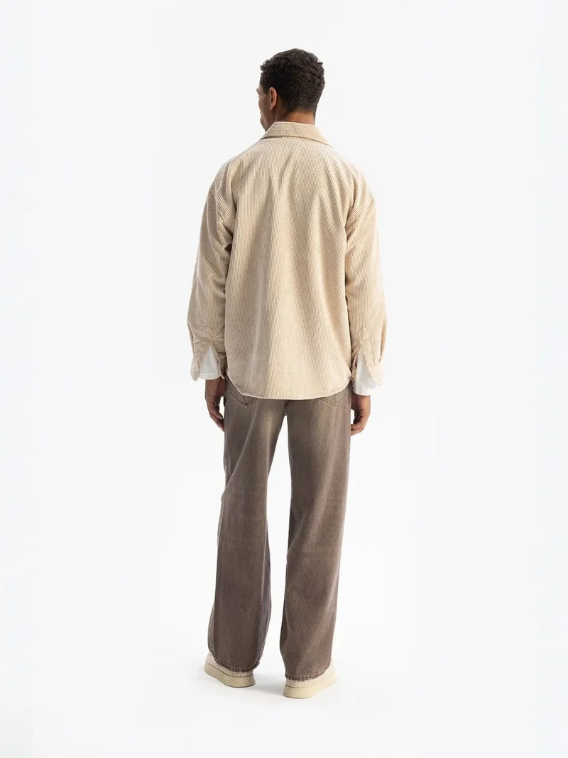 Giesto Beige Natural GIESTO Oversized Velvet Shirt for Men | Best Price UAE