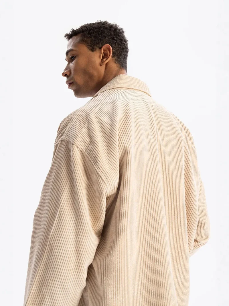 Giesto Beige Natural GIESTO Oversized Velvet Shirt for Men | Best Price UAE