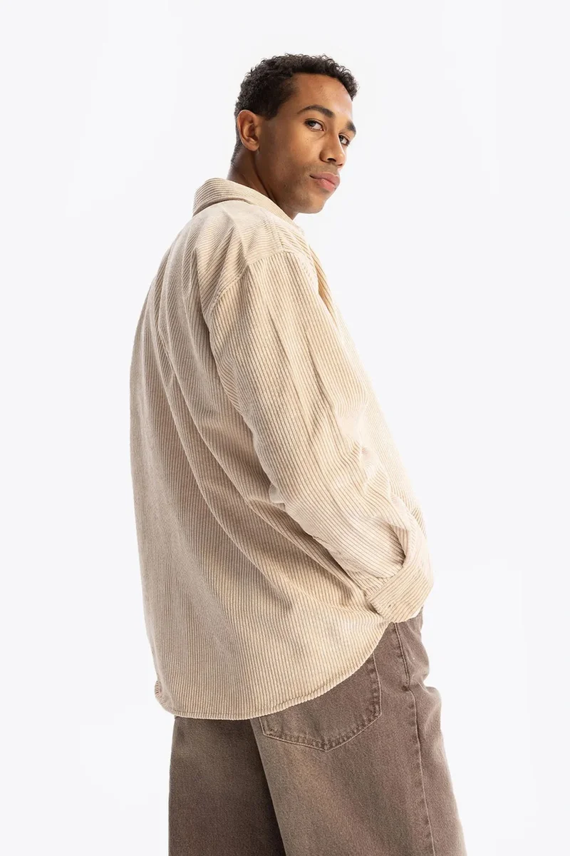 Giesto Beige Natural GIESTO Oversized Velvet Shirt for Men | Best Price UAE