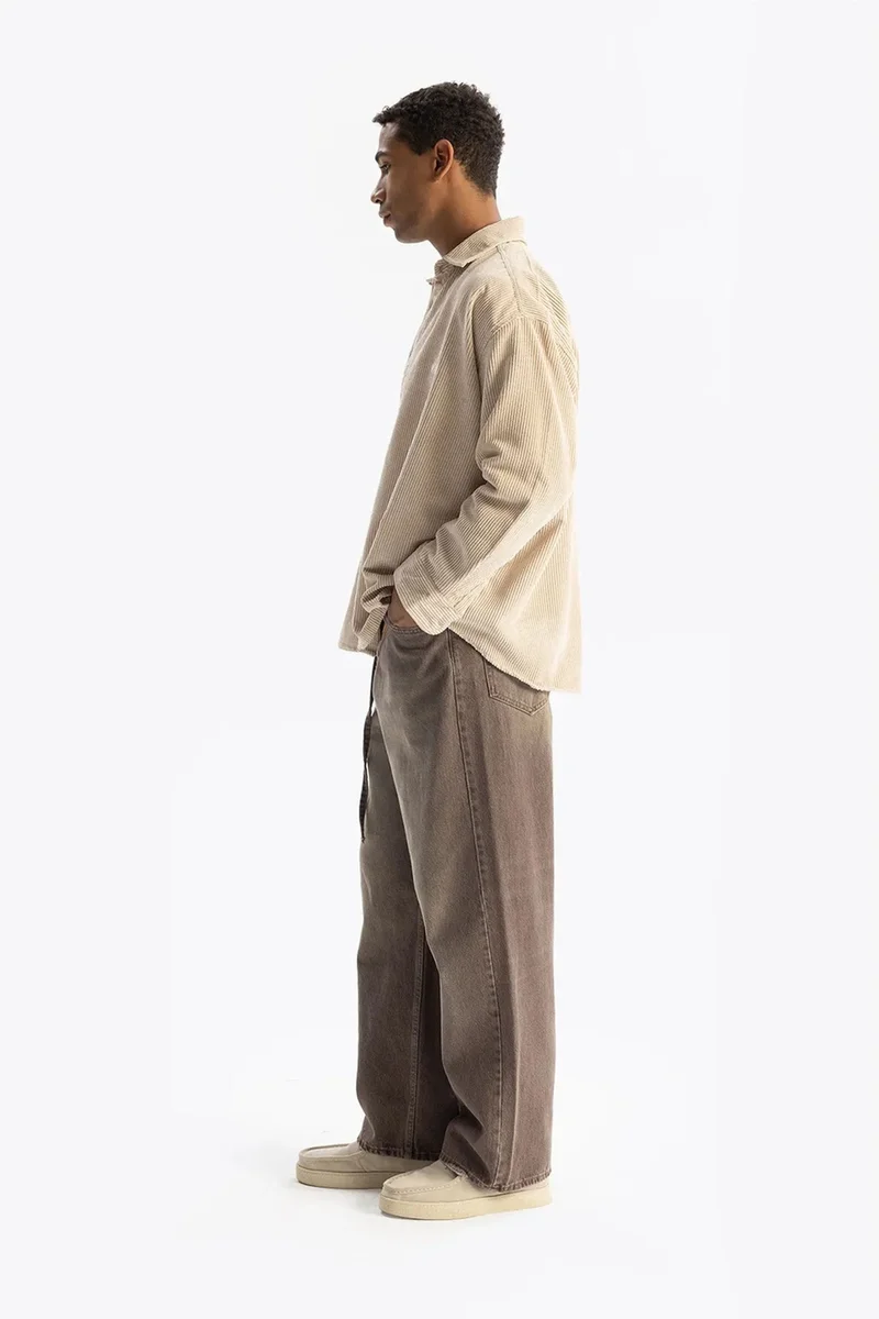 Giesto Beige Natural GIESTO Oversized Velvet Shirt for Men | Best Price UAE