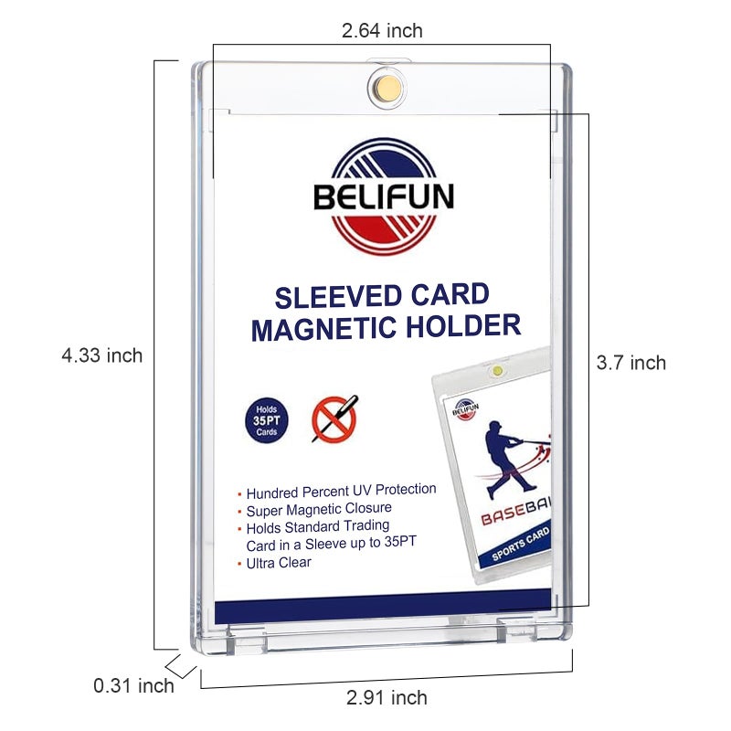 belifun 20-Pack One Touch Sleeved-Card Magnetic-Holders - 35PT Trading Card Holders, UV Protection Clear Acrylic Card Cases, Magnet Case Protectors for Game Cards, Baseball Cards, Sports Cards, Standard Cards - Image 2
