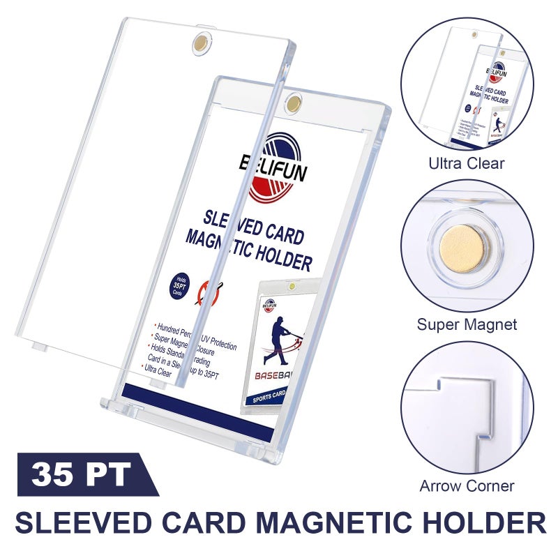 belifun 20-Pack One Touch Sleeved-Card Magnetic-Holders - 35PT Trading Card Holders, UV Protection Clear Acrylic Card Cases, Magnet Case Protectors for Game Cards, Baseball Cards, Sports Cards, Standard Cards - Image 4