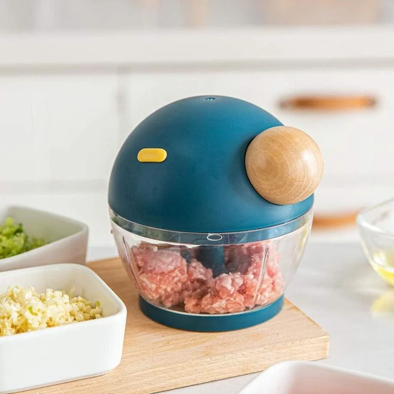 Valkyrie 500ML Rondo Bamboo Handle 3 Blade Meat Vegetable Chopper Manual Hand Rondo Blue