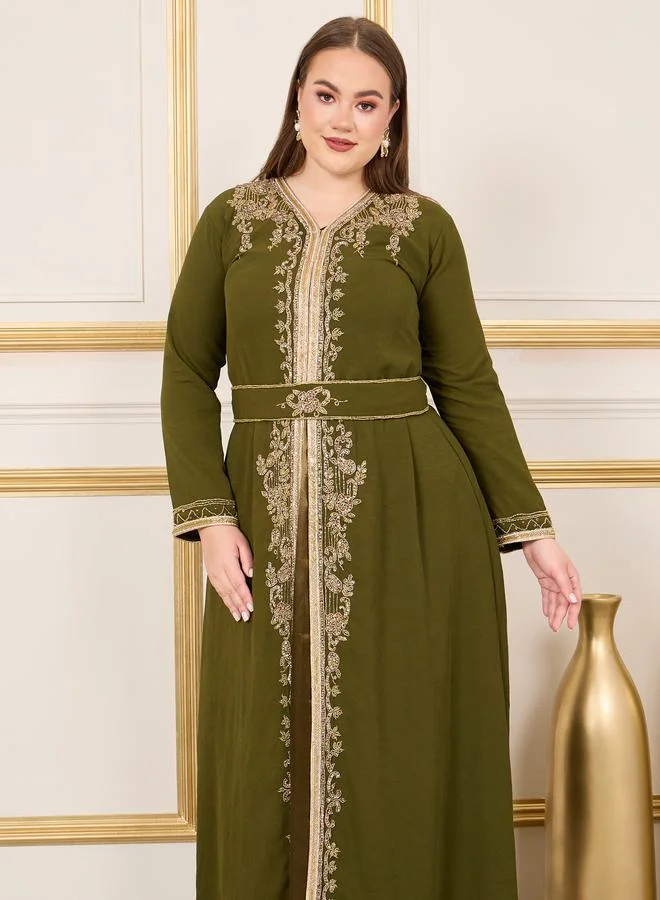Maxim Creation Plus Handwork Beaded Detail Belted Kaftan by Styli