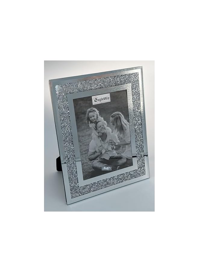The Bros Silver Crushed Jewel Mirror Glass Photo Frame Diamand Crystal Picture Frame Wedding Family Photo Frame 8x6 photo frame (20cm x 15cm) - Image 3