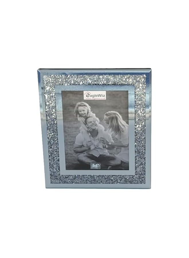 The Bros Silver Crushed Jewel Mirror Glass Photo Frame Diamand Crystal Picture Frame Wedding Family Photo Frame 8x6 photo frame (20cm x 15cm) - Image 2