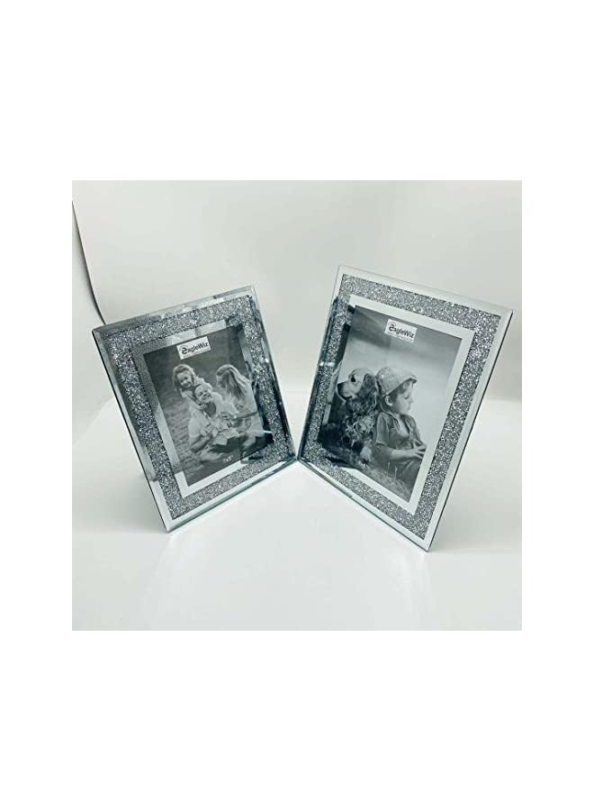 The Bros Silver Crushed Jewel Mirror Glass Photo Frame Diamand Crystal Picture Frame Wedding Family Photo Frame 8x6 photo frame (20cm x 15cm) - Image 5