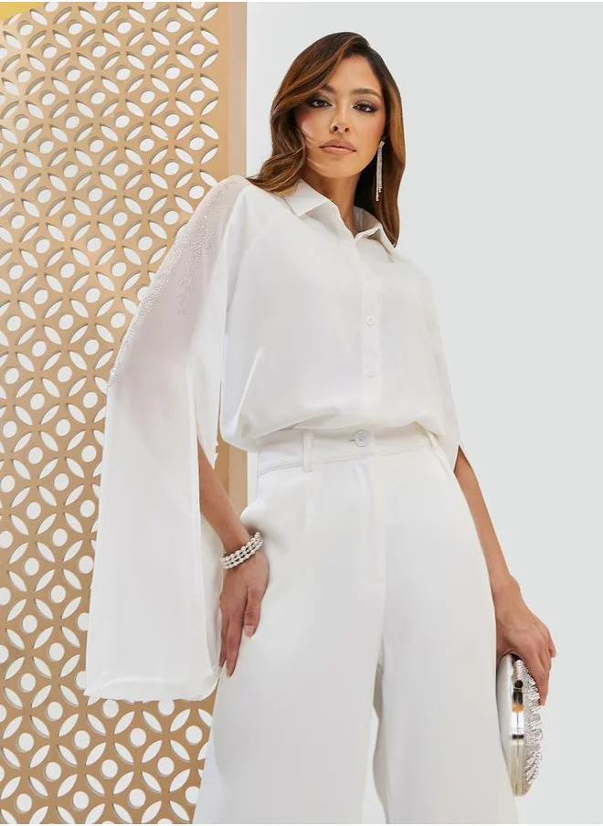 ستايلي Embellished Cape Sleeve Regular Fit Shirt