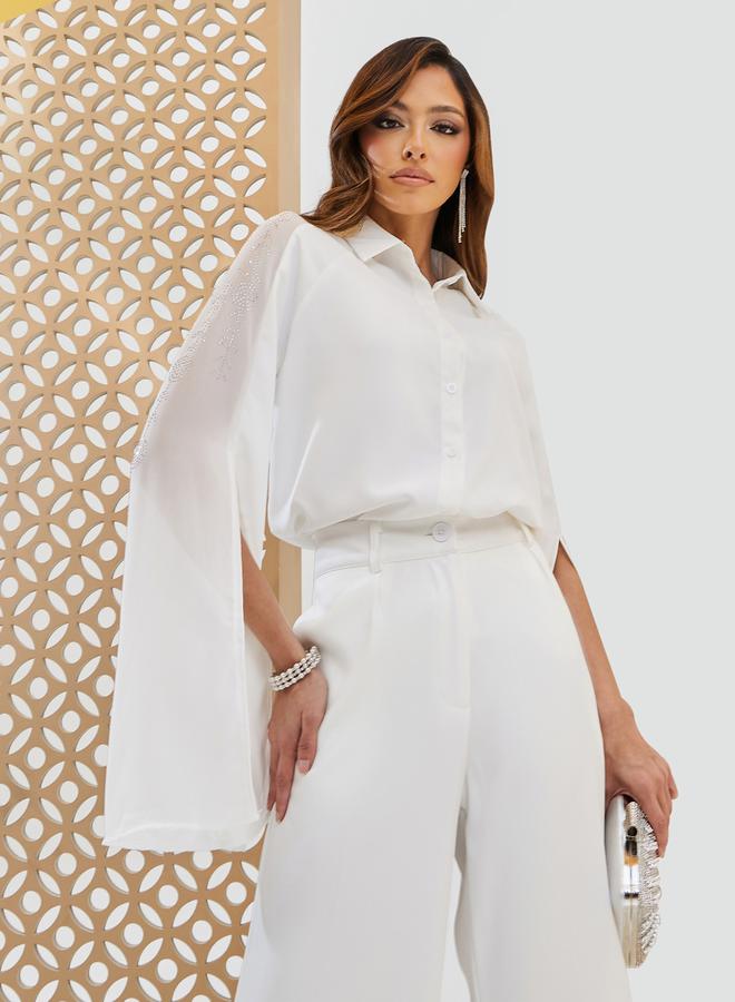 Styli Embellished Cape Sleeve Regular Fit Shirt  - Image 1